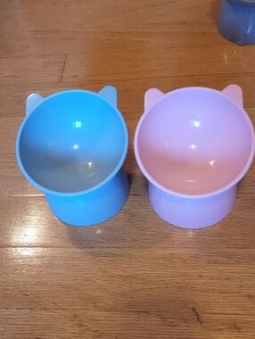 Source Unknown Blue and Pink Cat Ear Bowls - Set of 2